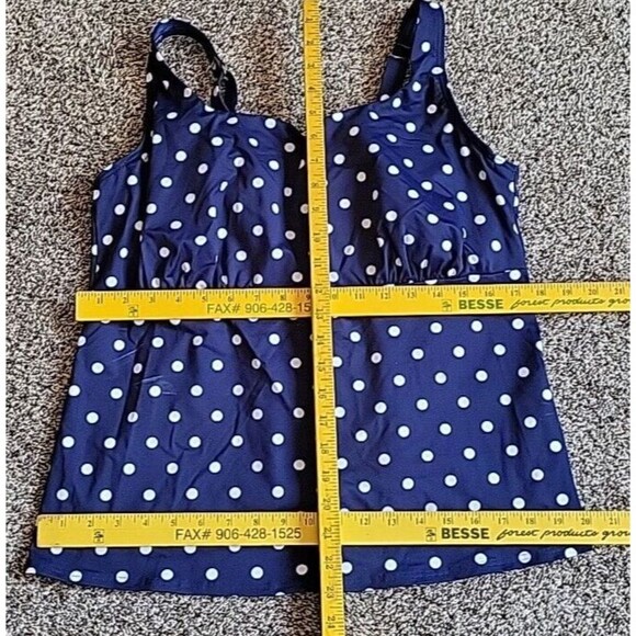 Lands' End Swim Top Navy 18W Square Neck Tankini Polka Dot 1X Underwire S490 - Picture 8 of 13